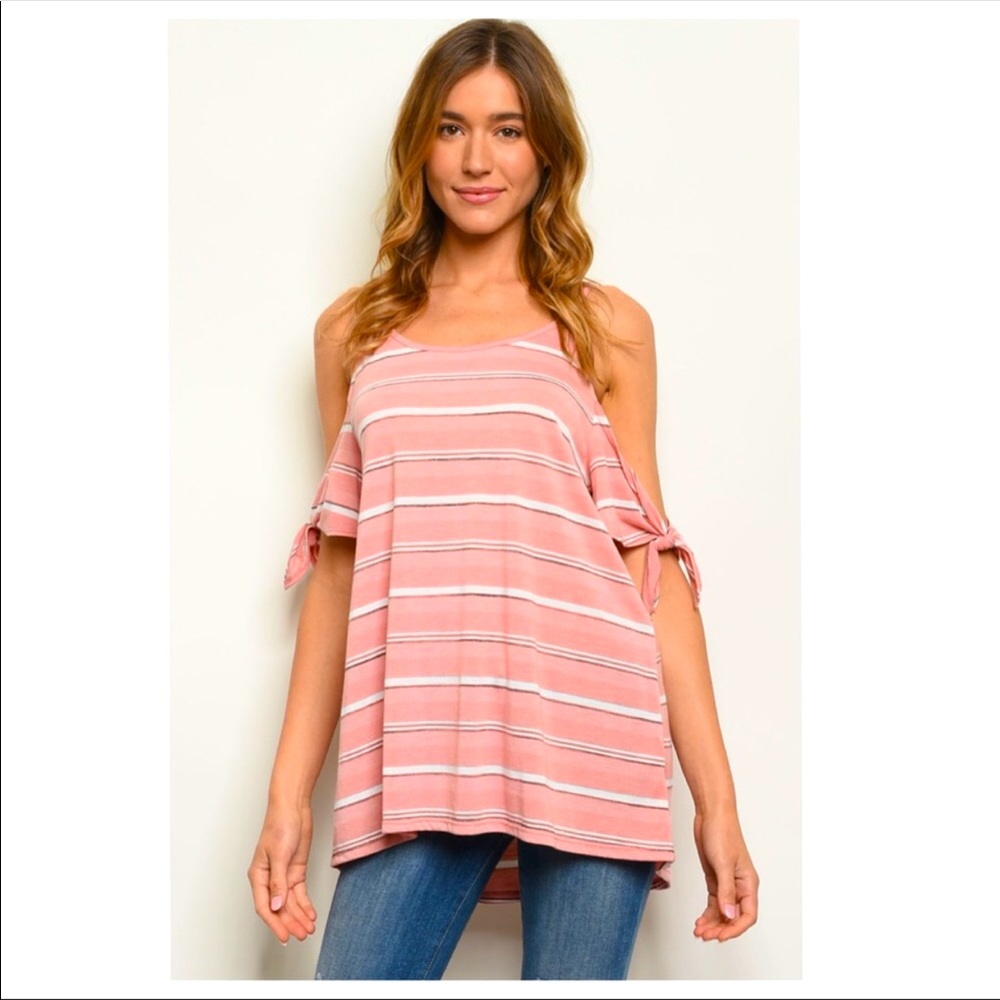 🆕 Super Cute Cold Shoulder Fun Striped Top